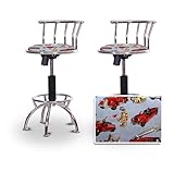 2 24"-29" Fireman Blue Fabric Seat Chrome Adjustable Specialty / Custom Bar ....