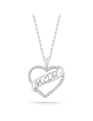 Sterling Silver "MOM" Diamond Heart Pendant Necklace (0.05 cttw, I-J Color, I2-I3 Clarity), 18"