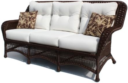 ElanaMar Designs Princeton Outdoor Wicker Sofa, Brown Finish, Dupione Bamboo Fabric