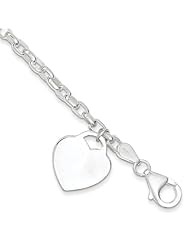 Sterling Silver 8.5in Engraveable 1.9mm Heart Charm Bracelet. Metal Wt- 12.39g