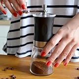 Mini Hand Coffee Grinder by Coffee Land (Capacity 50g) - Small Coffee Grinder Hand Crank - Well Designed Ceramic Coffee Grinder, Black With Stylish Silver Accents Perfect To Your Kitchen