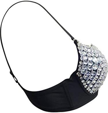 Womens Ladies Studded Diamond Detail Stretchy Sexy Black Bra Top Size 2 4 6 8