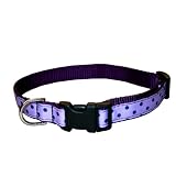 Medium Orchid/Navy Polka Dot Dog Collar: 3/4 wide, Adjusts 13-20.