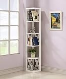 White Finish X-Design Wood Wall Corner 5-Tier Bookshelf Bookcase