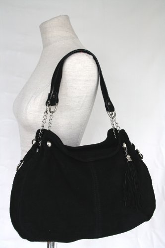 Handle- / evening bag , suede- / faux leather ,Italy / black