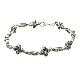 Sterling Silver Marcasite Flower Bracelet by .925 Sterling Silver Cubic Zirconia Mother of Pearl Flower Ring