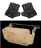 Dip Belt Cow-Hide Leather NATURAL With Chain & Fitness Training Gloves