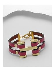 Deep Pink Leather Bracelet In White Base