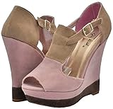 Qupid Bikini-153 Blush Velvet Women Wedge Pumps, 7.5
