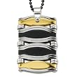 Stainless Steel and Black Rubber Pendant With Gold Plating on 24 inch Black Ball Chain