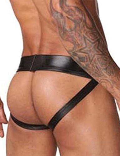 Marilyn E Men's Leather Jock Strap Underwear Grip Backless Briefs Black S