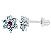 Rhodium Plated Girl's Aqua Light Blue Cubic Zirconia Flower Safety Screw Back Earrings for Toddlers & Kids 5mm - Safe and Comfortable Screw Back Earrings for Little Girls