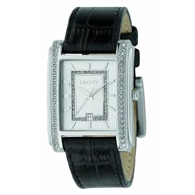 DKNY Ladies Black Leather Strap Watch With Silver Dial