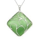 Designer Jade Pendant with Sterling Silver Leaf Scroll Overlay