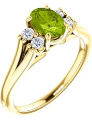 18K Yellow Gold 7.00x5.00mm Oval Cut Peridot and Diamond Ring -- LIFETIME WARRANTY