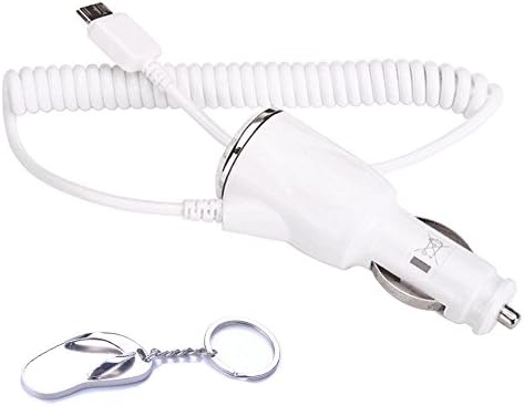 KOMEI USB 2.0 Ultra Universal 10W Retractable Dual Travel Car Charger with Extended Long 3FT Charging Cable for Samsung Galaxy S5/Galaxy Note 3/ Galaxy Tab Pro 12.2, Galaxy Note Pro 12.2+1x Free Silver Metal Shoe Keychain(White)