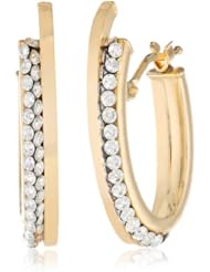 14K Yellow Gold Italian Double Cubic-Zirconia Click-Top Bypass J-Hoop Earrings