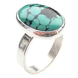 Natural Turquoise and Sterling Silver Simple Ring