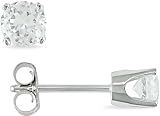 10k White Gold 3/4 Carat Created Round White Sapphire Solitaire Earrings