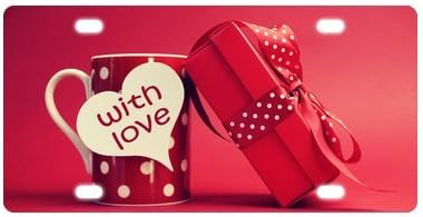 Fashion With Love Red Cup of Coffee and Valentines Day Car Accessories Metal License Plate Frame (New) 12" X 6"