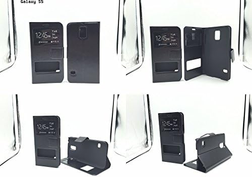 Window View Leather Flip Wallet Style Case Cover Stand for Samsung Galaxy Note 3, Note 4, S4, S5, S6, (Galaxy S5 Black)