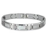 Tungsten Men's Link Bracelet With White Carbon Fiber Inlays 10mm Wide-...