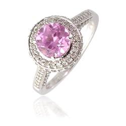 2.50cttw Natural White Diamond (SI Clarity, GH Color) and Pink Sapphire Ring in 14K White Gold.size 6