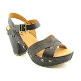 Kork-Ease Deborah New Open Toe Shoes Black Womens
