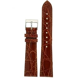 Crocodile Watch Band Genuine Cognac Brown Stitching Non Padded Mens 18 millimeter