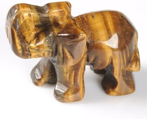 Carved Gemstone Elephant Figurine Statue Stone Car Room Decoration 1.4 Inches (Tiger's Eye)