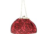 Unlisted Pom Pom Satin Embroidery Purse - Berry