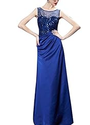 A-line Round Neck Satin Cocktail Floor Length Mesh Beaded Sequined Sleeveless Homecoming Dress/Pageant Dress/Prom Dress/Party Dress/Wedding Dress 