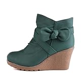 Damen Schuhe, STIEFELETTEN, ANKLE BOOTS KEIL WEDGES, MC4783, Synthetik in hochwertiger Leder Optik, Grün, Gr 39