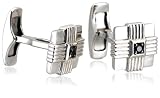 Sterling Silver Cuff Links w/ Ridged Cross Detail and Black Diamond Accent