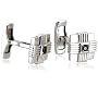 Sterling Silver Cuff Links w/ Ridged Cross Detail w/ 1/10 CTTW Black Diamond