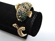 Vintage Gold Tone Emerald Topaz Crystal Rhinestone Koi Fish Cuff Bangle Bracelet