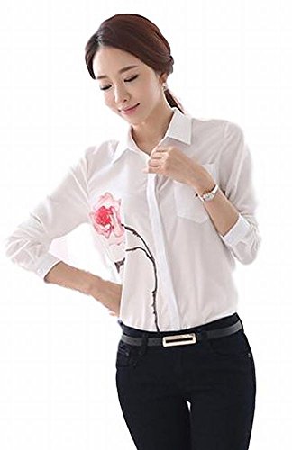 （アピリシェイト）appre-ciate レディース ブラウス シャツ 長袖 白 大きいサイズ 花柄 バラ ワンポイント大人 OL 個性的 オシャレ M L XL XXL