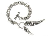Designer Look 2 Size Angel Wing Wings Charm Toggle Bracelet Silver Tone