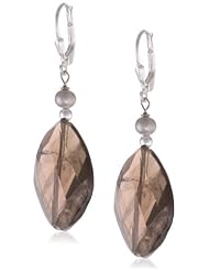 Sterling Silver Smokey Quartz Nugget Freshwater Cultured Pearl Drop Leverback Earrings