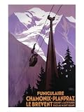 Chamonix-Mont Blanc, France - Funicular Railway to Brevent Mt. Giclee Poster Print, 12x16