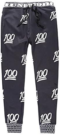 Unisex Emoji 100 Sweatpants Joggers Sportswear Pants Black and White (L)
