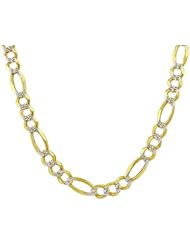 14k Solid Gold 24" White Pave Figaro Chain 4mm wide