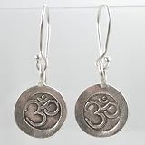 Round Antiqued Finish Om (Aum) Symbol Dangle Earrings, #9491