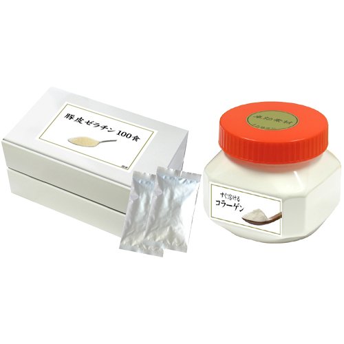【豚皮ゼラチン100袋＋すぐ溶けるコラーゲン450ｇ】　　　ゼラチン顆粒100％　国産コラーゲンパウダー使用