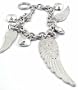 Designer Look Triple Angel Wing/Wings & Hearts Charm Toggle Bracelet Silver Tone
