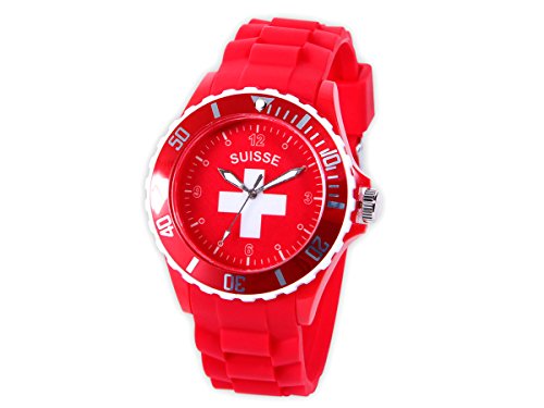 Alsino Armbanduhr EM WM Länder Silikon Uhr Silikon Damen Herren Silikon Uhren Herrenuhr Damenuhr, Farbe wählen:UR-CH Schweiz