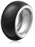 ByJoy DP0220 Ladies Sterling Silver Wide Wedding Band Style Ring with Domed Black Enamel