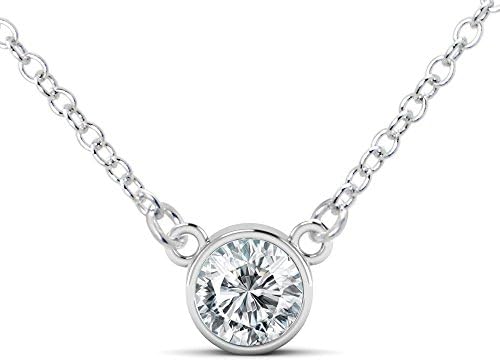 Vincy 22" 925 Sterling Silver Round Cut CZ Cubic Zirconia Solitaire Pendant Necklace