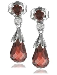 10k White Gold Teardrop Garnet Diamond Earrings (0.03 cttw, I-J Color, I2-I3 Clarity)