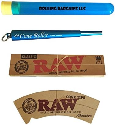 The Cone Roller &amp; Raw King Rolling Paper &amp; Hemp Coned Filter Tips W (BLUE)